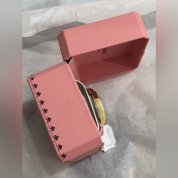 Juicy couture pink gold cz pave crystal bezel ‘Dump Him’ monogram wristwatch new